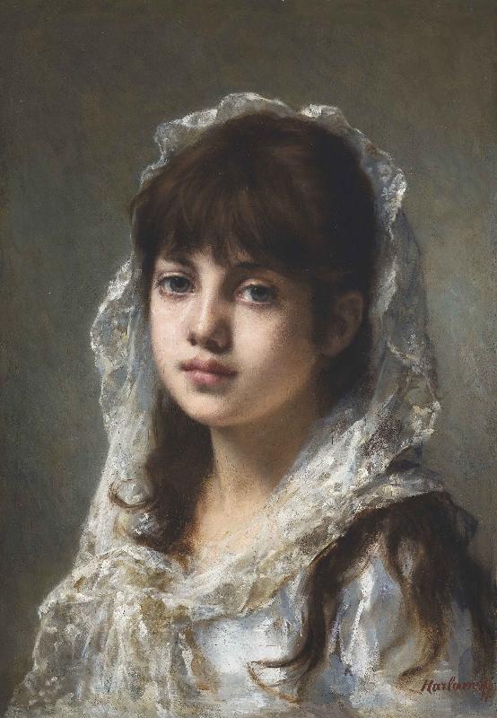 Alexei Harlamov Portrait of ayoung girl wearing a white veil China oil painting art